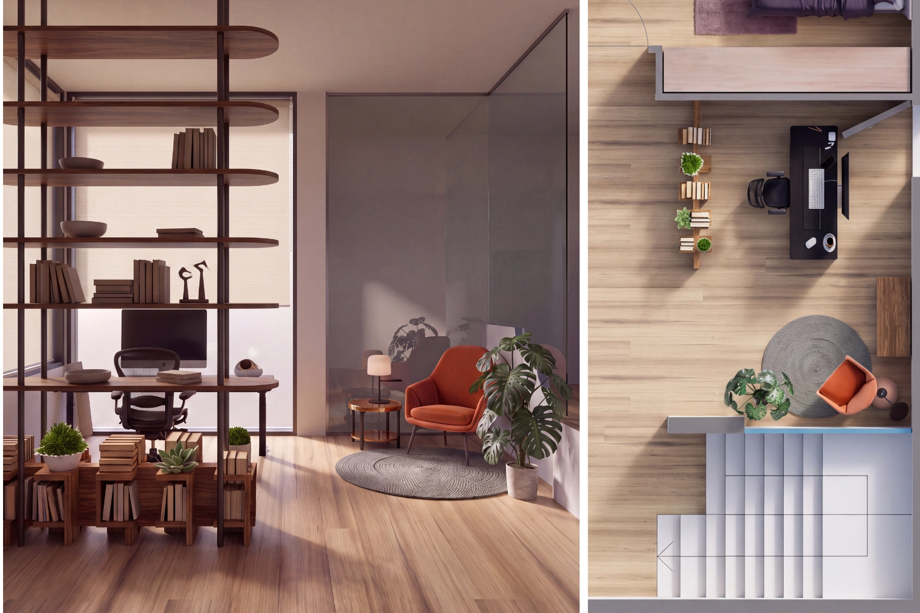 Studio con libreria passante