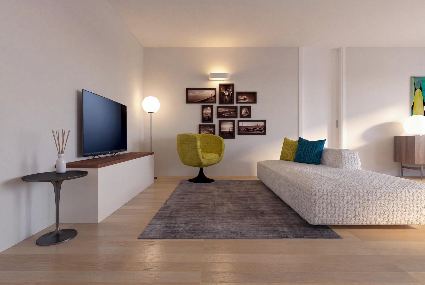 arredamento zona televisione e divano